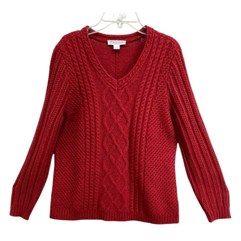 Pendleton Sweater Womens L Red Cable Knit‎ Wool Mohair Classic Academia Winter